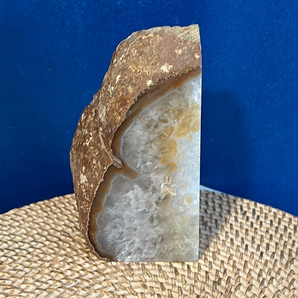 Polished Agate Geod Bookend Gray White & Brown 7”